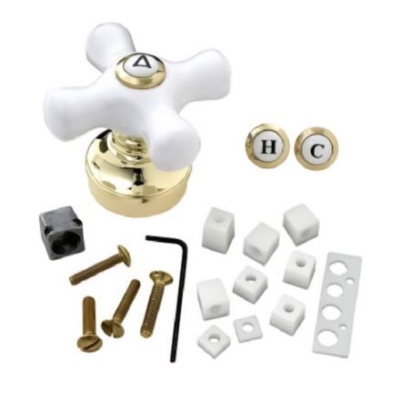 BrassCraft Universal Decor Faucet Handle, Polished Brass/White Cross, #SH5740