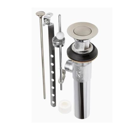 Thrifco 4402290 2290-T Lavatory Sink Pop-Up Drain With Lift Rod Assembly and Overflow - 1-1/4 Inch x 4 Inch Tailpiece - Satin Nickel