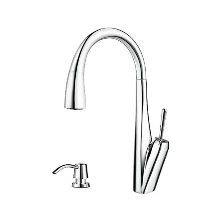 Pfister GT529-MPC Zuri 1-H Pull-Down Kitchen Faucet and Soap Dispenser, Chrome